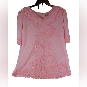 Creative Touch Vintage Beaded and Sequin  Pink Blouse See Measurements for Size